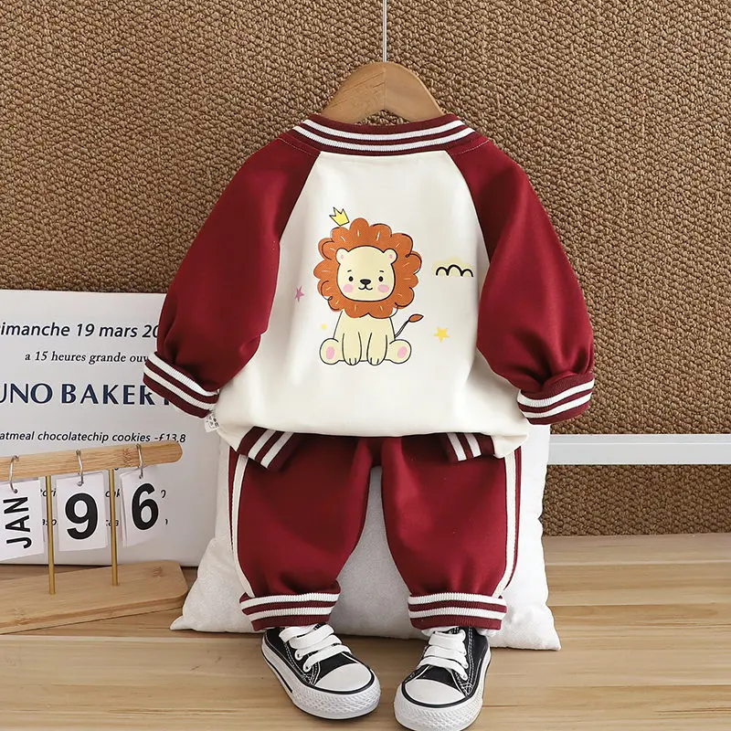 Children Cotton Wear Suits Kids Boys Girls Cartoon Lion Hoodies T-shirt Pants 3Pcs/Set Spring Autumn Sport Clothes 0-5 Years