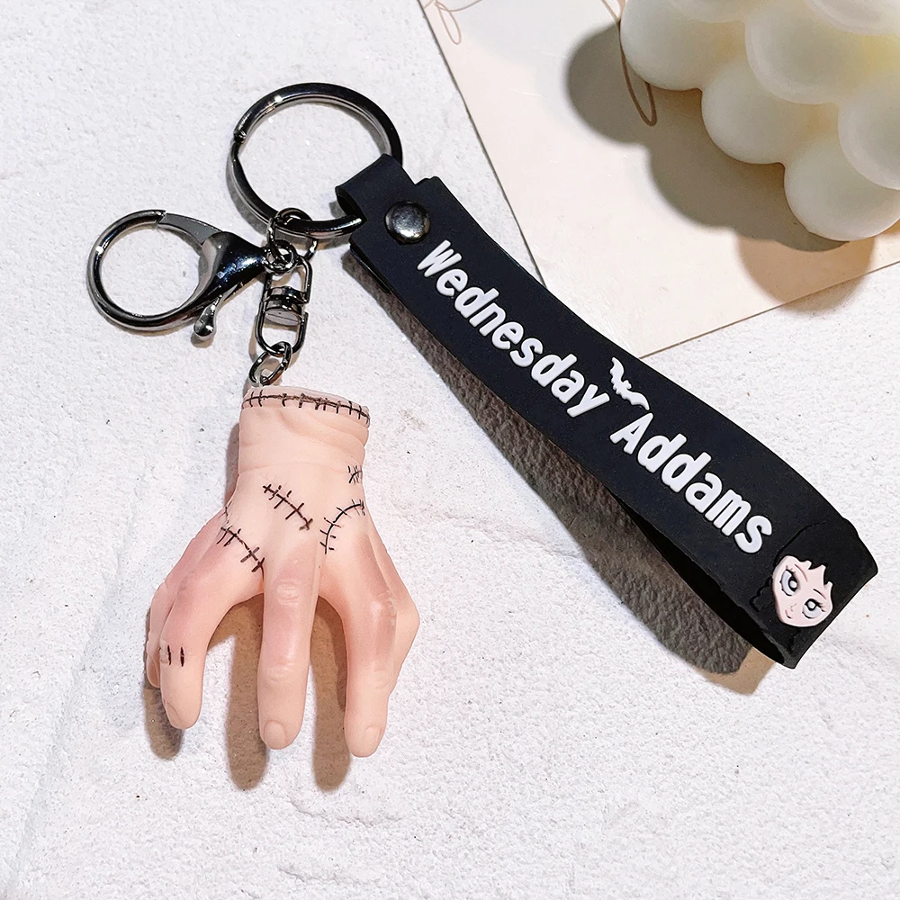 Horror Wednesday Addams Silicone Keychain Toy Thing Hand Home Decor Keychain Doll Schoolbag Pendant Halloween Toy Costume Props