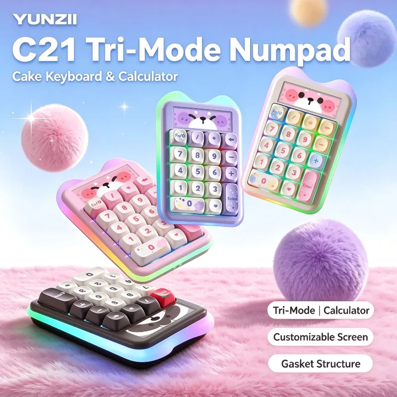 YUNZII Wireless Numerical Mechanical Keyboard Custom Hot-swapping TFT Screen RGB Third Mode Gasket Keypad Computer Calculator