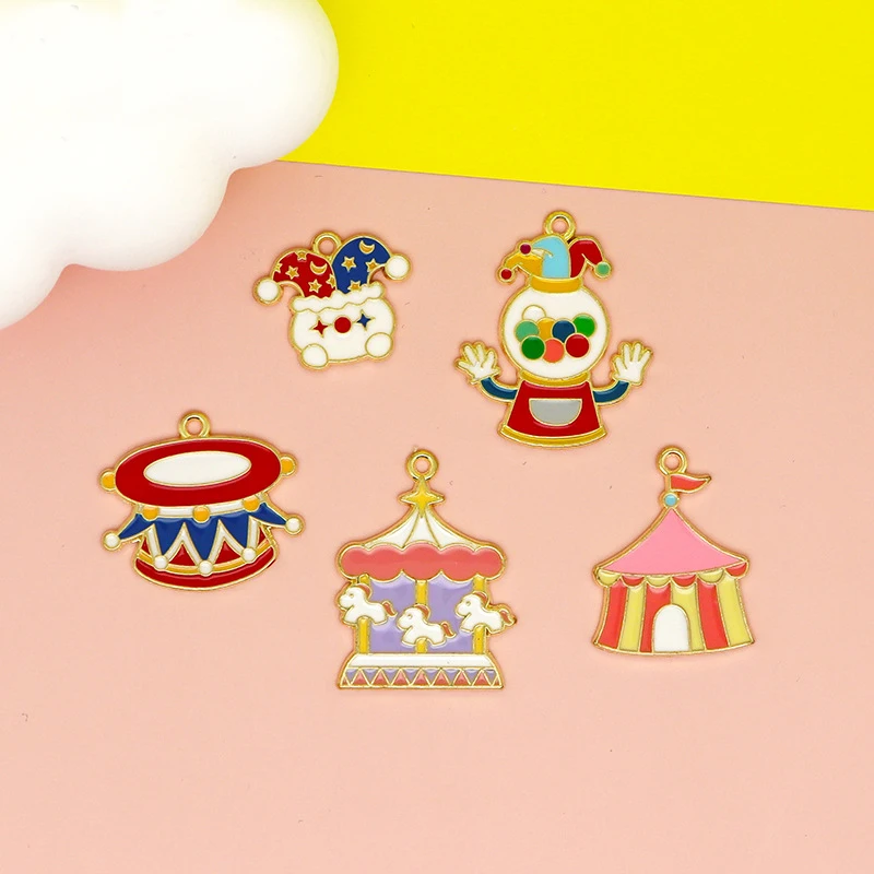 10pcs/bag Enamel Alloy Colorful Circus Charm Cartoon Enamel Pendant For Jewelry Making Earring Bracelet Necklace DIY Craft