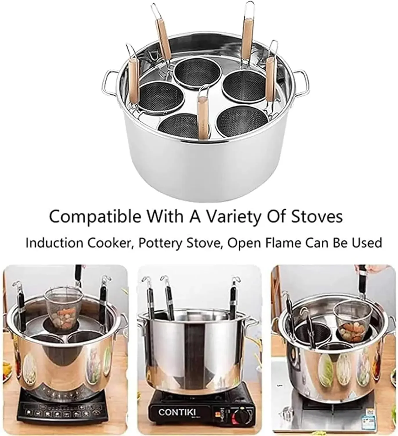 Spaghetti Noodle Cooking Machine, Home Kitchen Storage Pot Restaurant Steam Pot Manual Pasta Makers (5 Holes) With Distributor A view 2