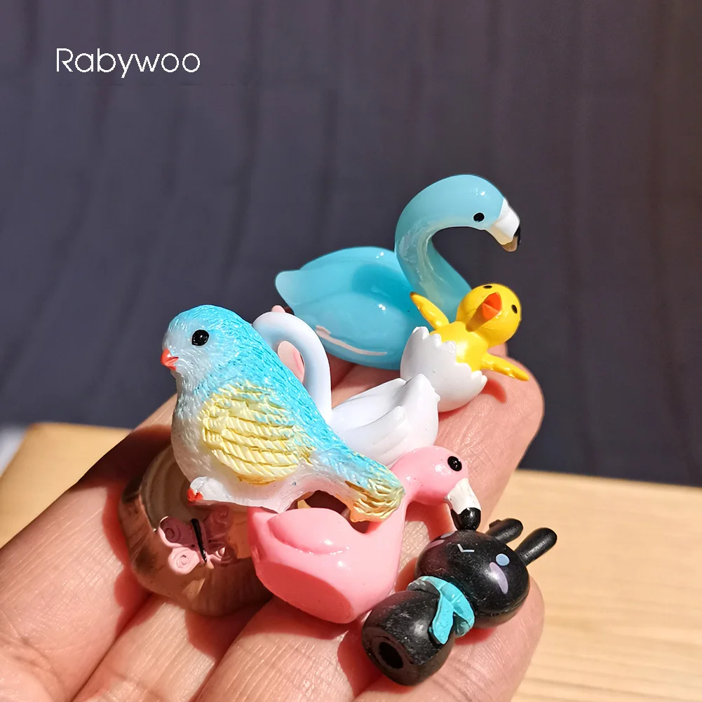 Mini Animals 3 Figurines Small Duck Bird Fairy Garden Miniature Landscape Terrarium Moss Resin Craft Home Decor DIY Accessories