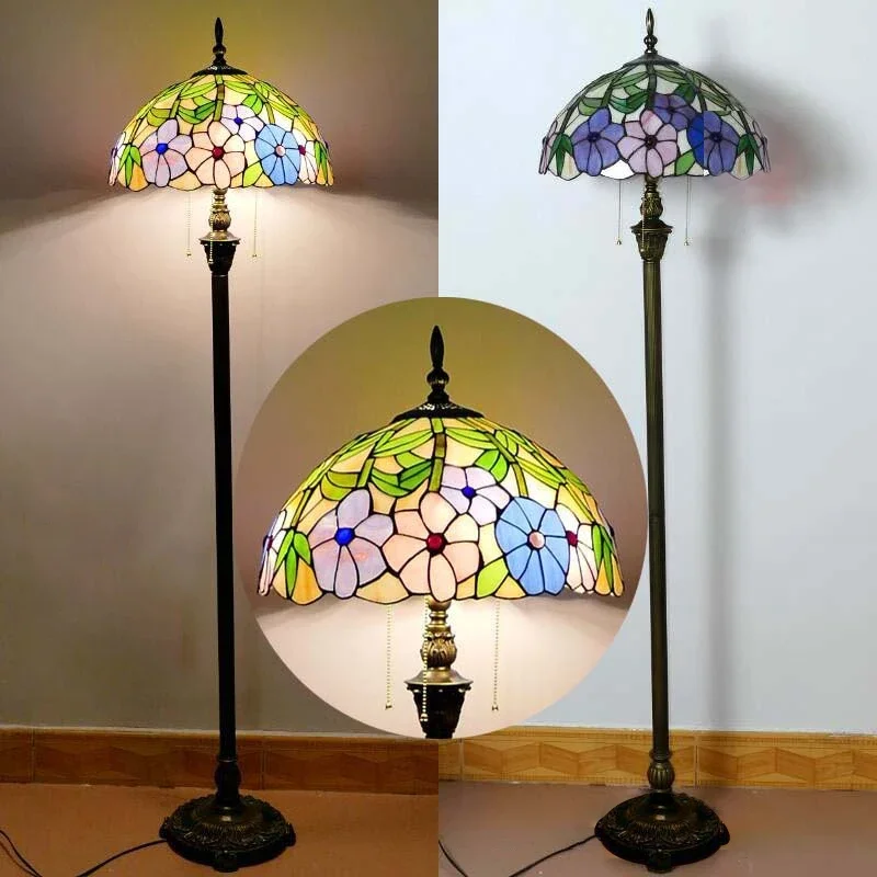 KERWIN Tiffany Floor Lamp American Retro Living Room Bedroom Lamp Country  Stained Glass Floor Lamp