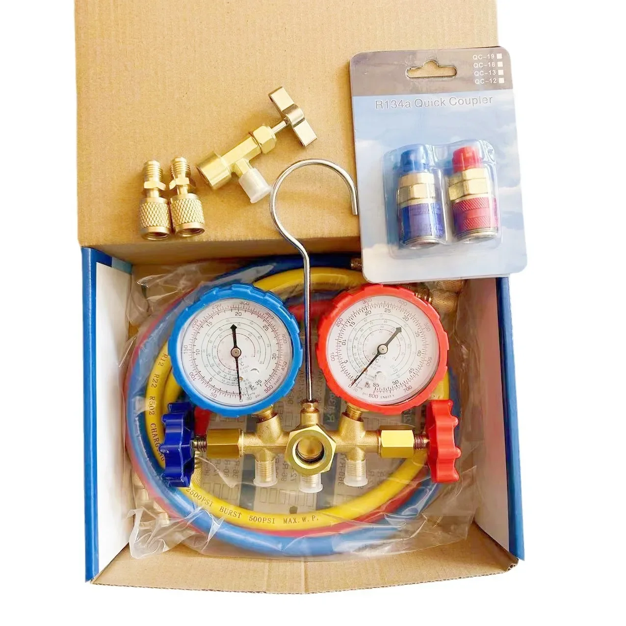 Car air conditioner R134/22/410/404 fluorinated gauge, snow refrigerant pressure gauge, dual gauge valve repair kit