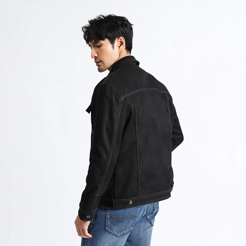 Autumn Men Jacket Vintage Single-breasted Turn Down Collar Male Cargo Coat Simple Solid Long Sleeve Pocket Male Outerwear