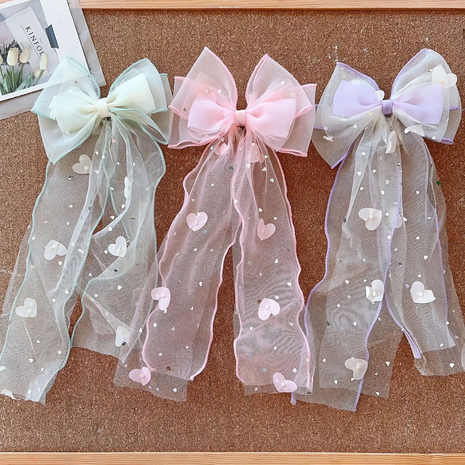 Accesorio para el cabello con lazo de malla, Pinza para el cabello infantil, Pinza para el cabello de princesa, Diadema de cola de caballo de hada para niña, Pinza superior