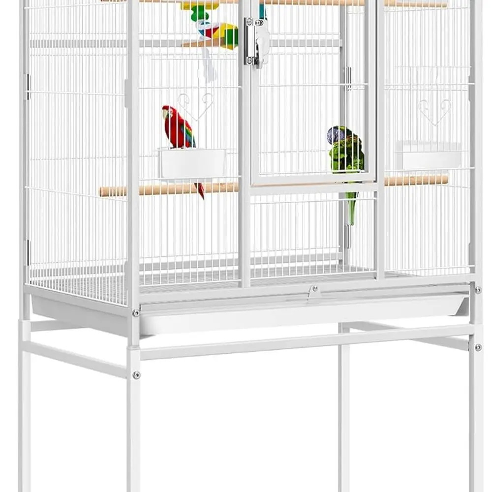 

Inch WroughtIron Large Bird Flight Cage with Rolling Stand for Parakeets Canaries Cockatiels Love birds Conures,White