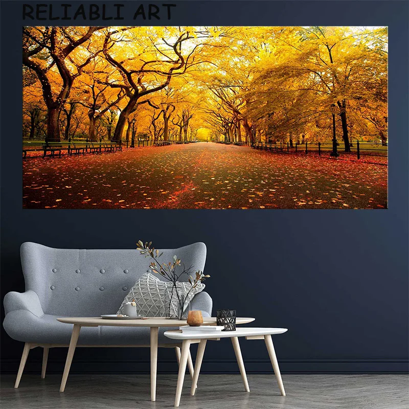 Natural Red Yellow Tree Landscape Poster and Prints Canvas Painting Autumn Wall Art Pictures For Living Room Home Decor No Frame