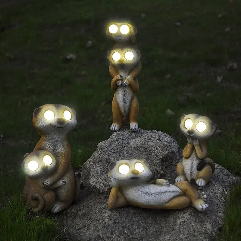 Pastoral cute simulated meerkat resin ornament outdoor home courtyard garden solar light decoration handicraft