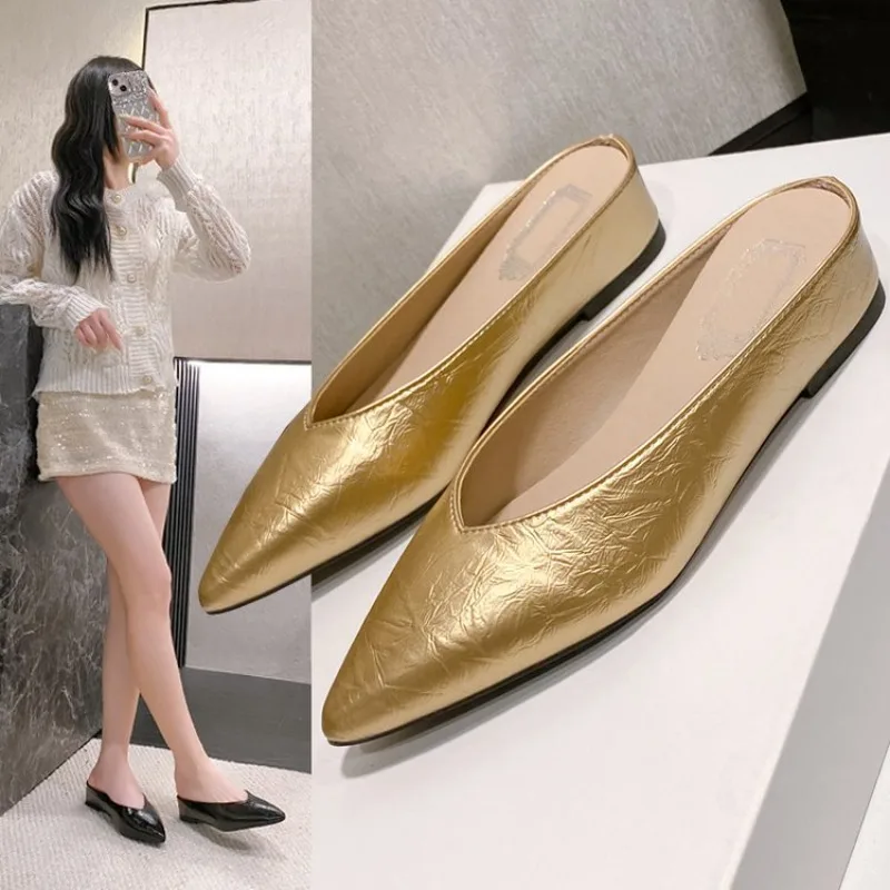 

Baotou Half Slippers Women Summer All-match Pointed Toe Shallow Mouth Fashion Outside Wear Soft-soled Slippers