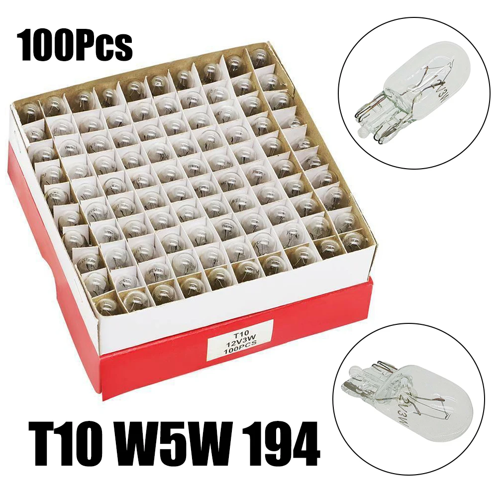 100PCS T10 LED W5W Light COB Glass 6000K Reading Dome Lamp Marker Wedge License Plate Light Bulb DC12V 194 168 501 147 152 158