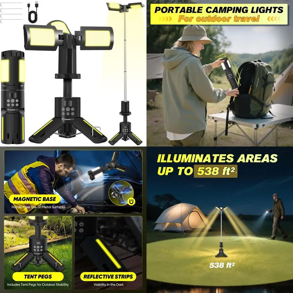 

Перезаряжаемый светодиодный фонарь для кемпинга 5000 лм со штативом, 9 режимов освещения, складной фонарь для улицы и экстренных ситуаций