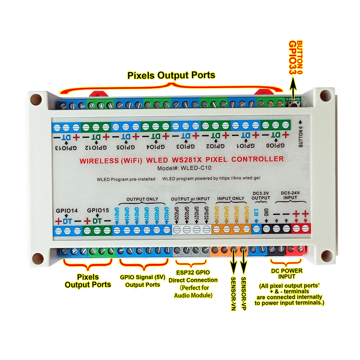 

New WiFi Wireless SPI Pixels Controller With 10 Ports LED Strips Light WS2811, 2812B 2815 SK6813 GS8208 LED Matrix. ESP32 contr