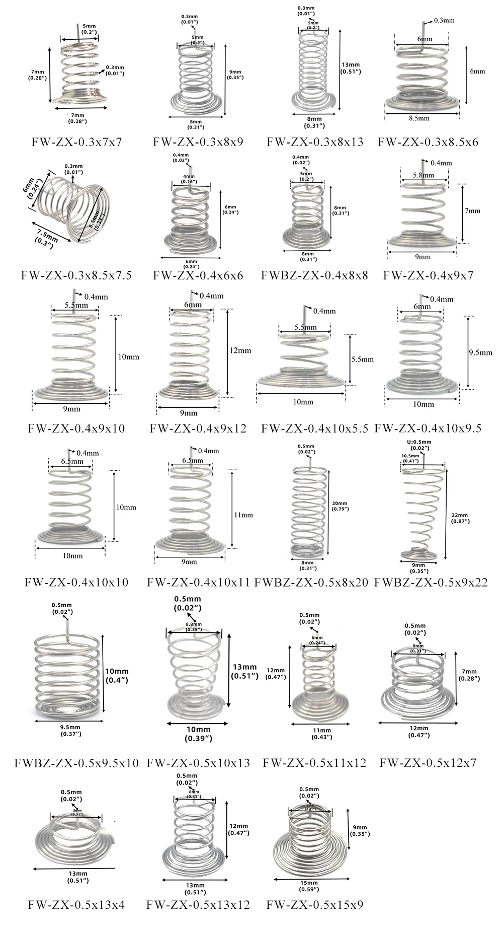 Finewe 20pcs/lot ZX Nickel Plated Wire Custom Electronic Touch Spring With Center Pin For PCB