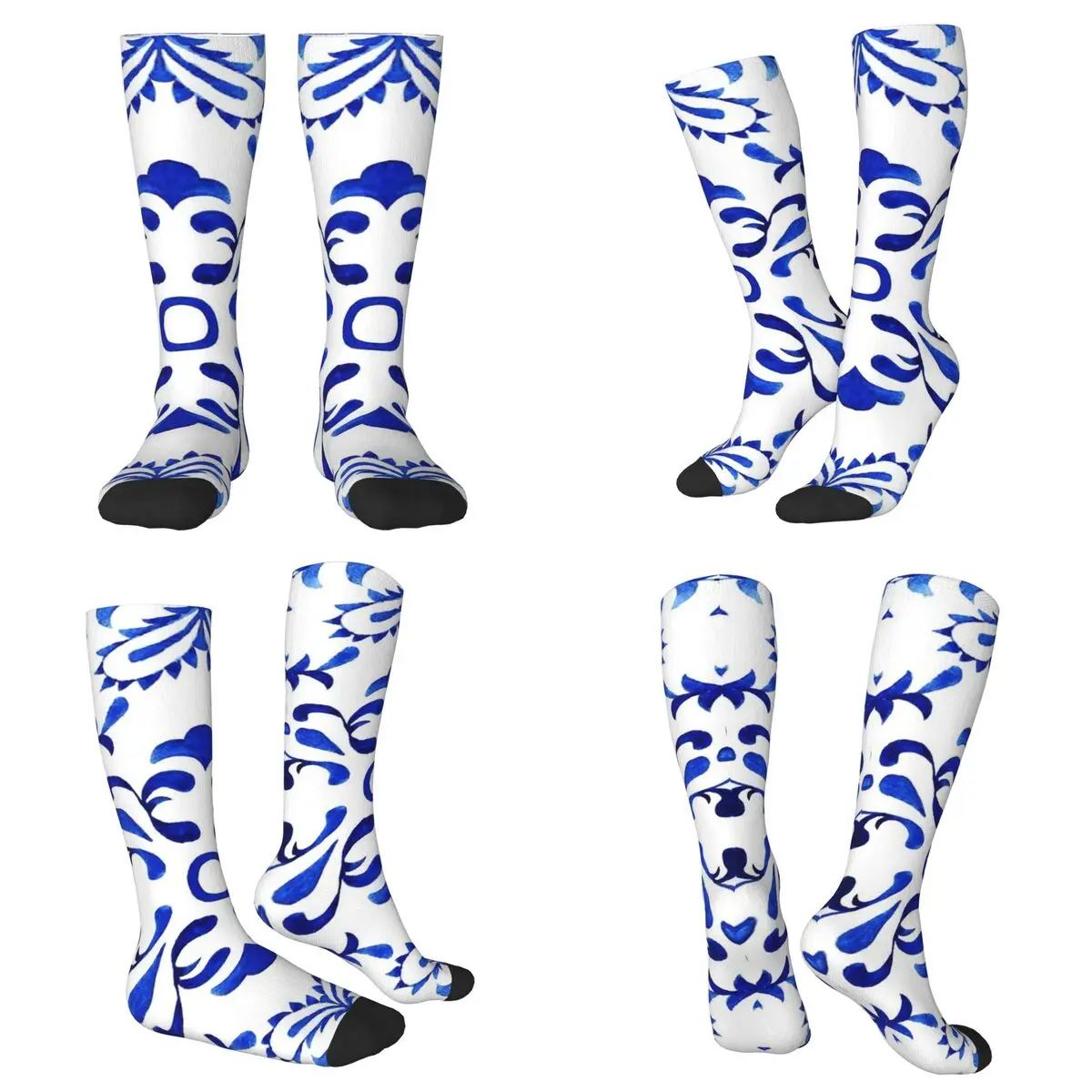 All Seasons Azulejo Portuguese Tile Watercolor Artwork Socks Harajuku Crew Socks Fashion Stockings for Men Women