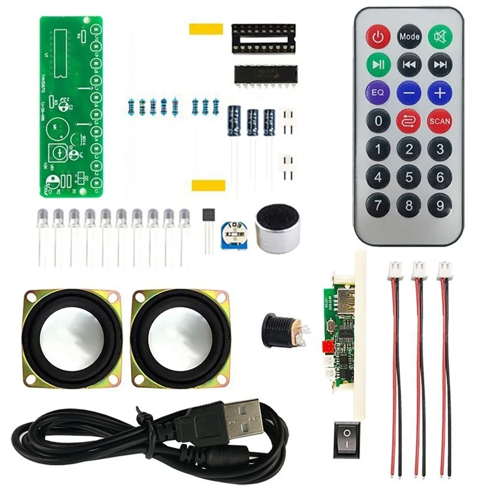 Dual Channel Bluetooth Speaker Kit Multi-Functional Music Spectrum DIY Speaker Kit Soldering Practice MP3 Amplifier