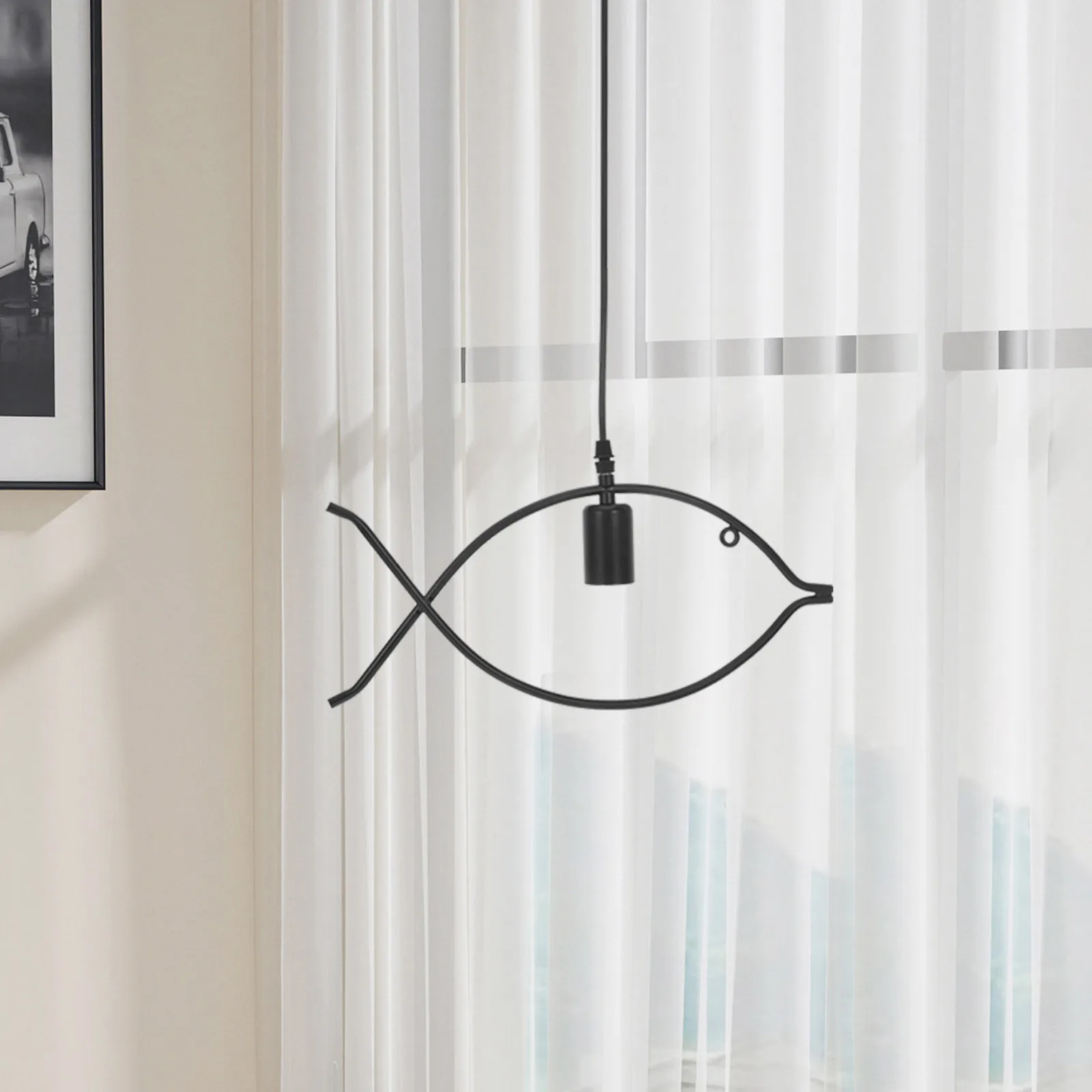 Lustre em forma de peixe de ferro ajustável, lâmpada de teto moderna para sala de estar, quarto, sala de jantar, luz decorativa