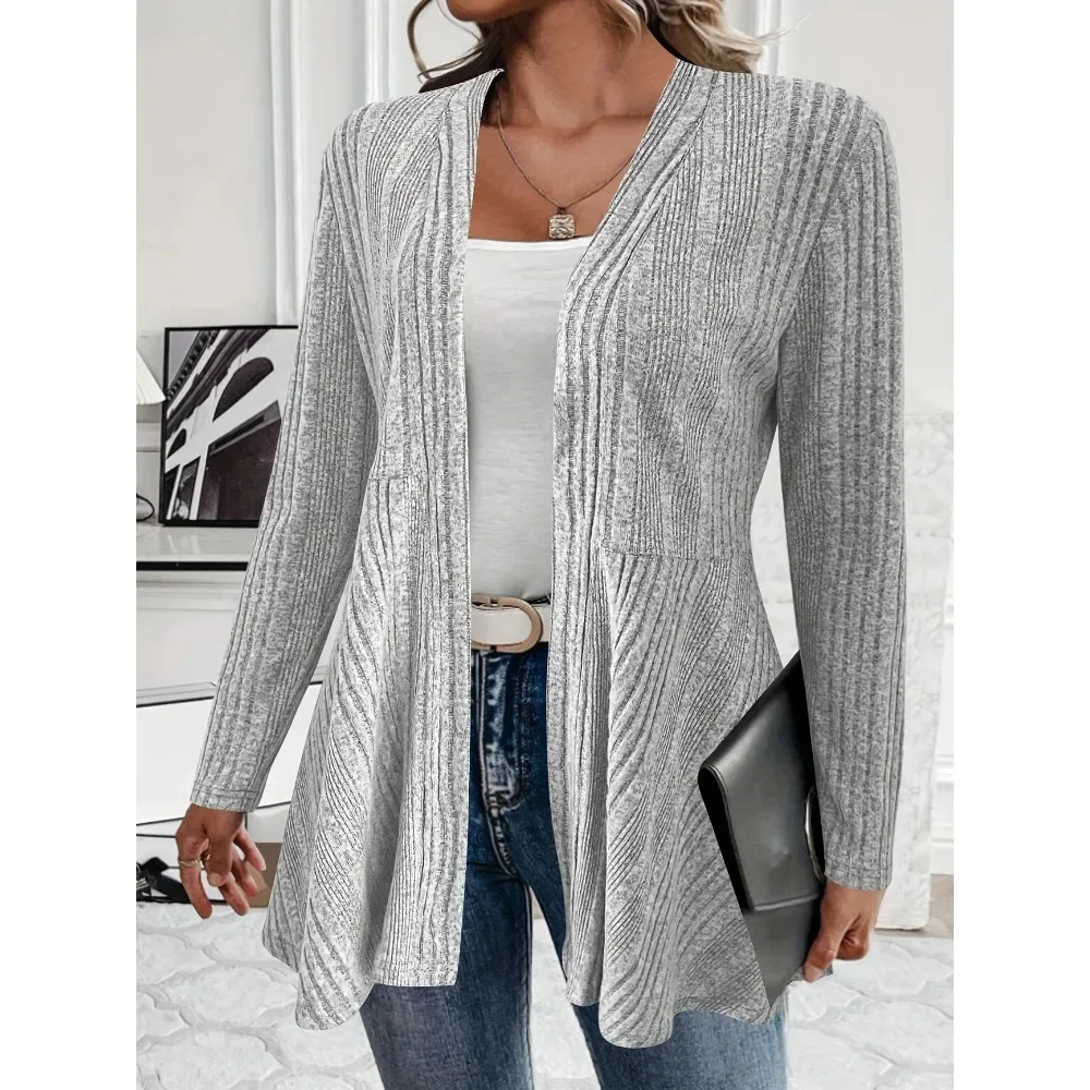 

Плюс размер 1XL-5XL, женский модный однотонный кардиган с длинными рукавами, женский повседневный свитер с открытой передней частью и кардиган