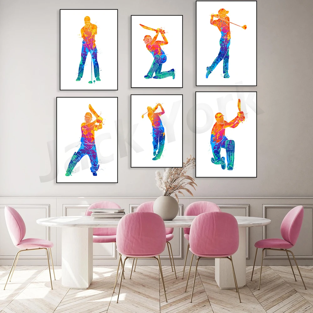 Cricket watercolor print poster, golfer watercolor print, cricket, golf gift, wall home canvas print