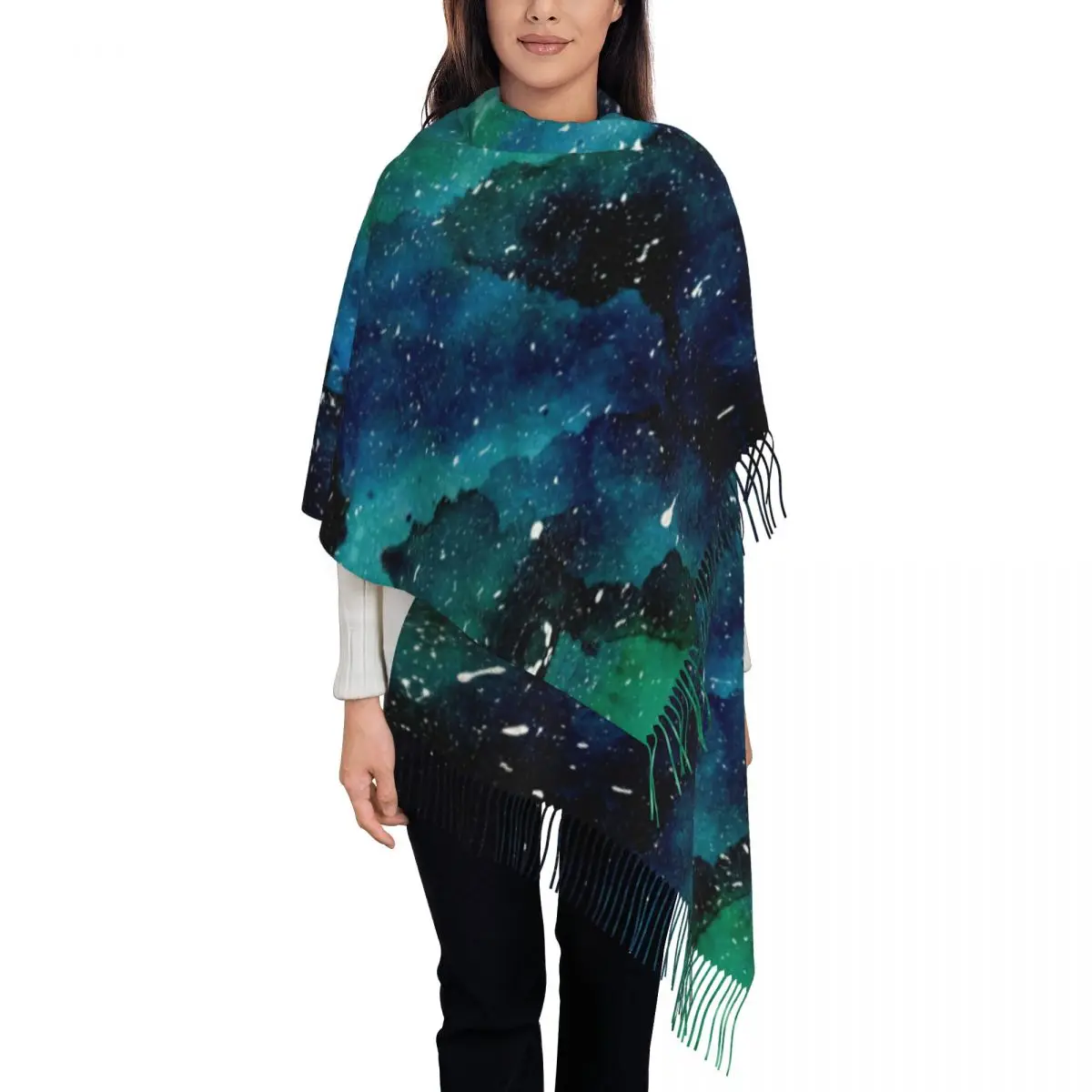 Custom Ladies Long Emerald Galaxy Scarves Women Winter Fall Thick Warm Tassel Shawl Wraps Scarf