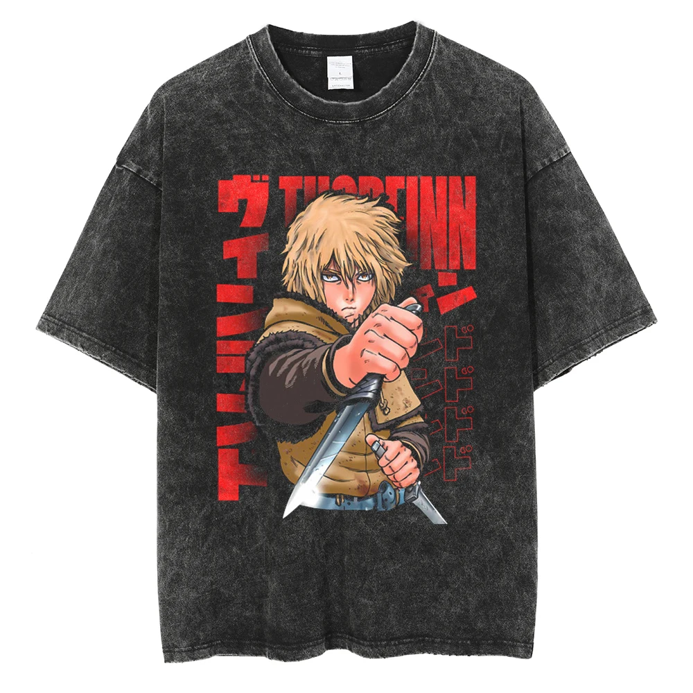 Herren Vinland Saga "I Have No Enemies" Grafik-T-Shirt Thorfinn Anime-Print Vintage Washed Oversized Casual Streetwear T-Shirt – Detail 11