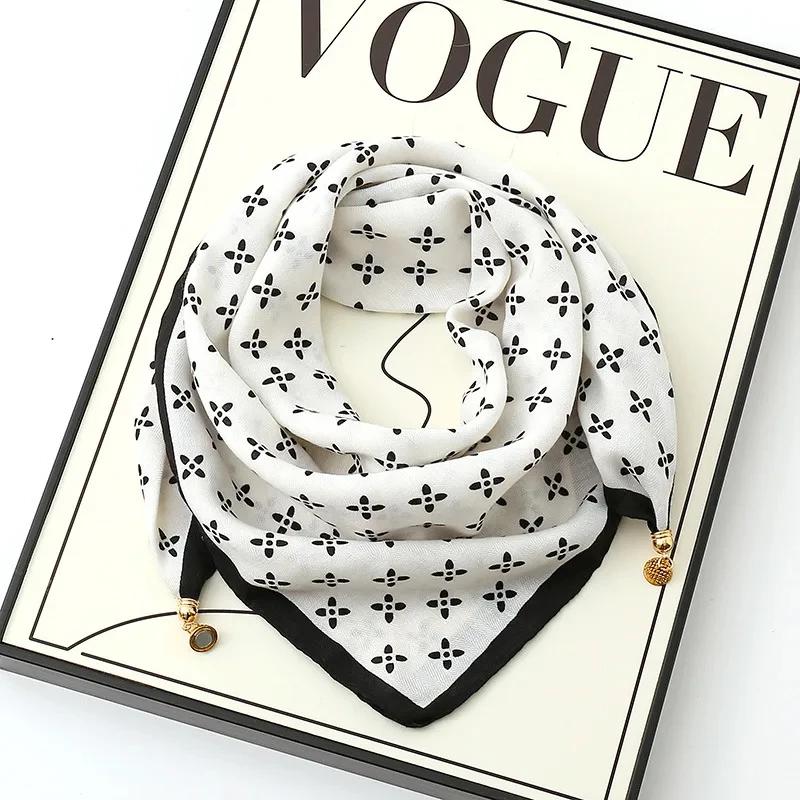 Luxury Magnetic Buckle Silk Scarf Women Soft Satin Neckerchief Female Autumn Winter Warmth Cold Resistance Fashion Square Scarve image 2