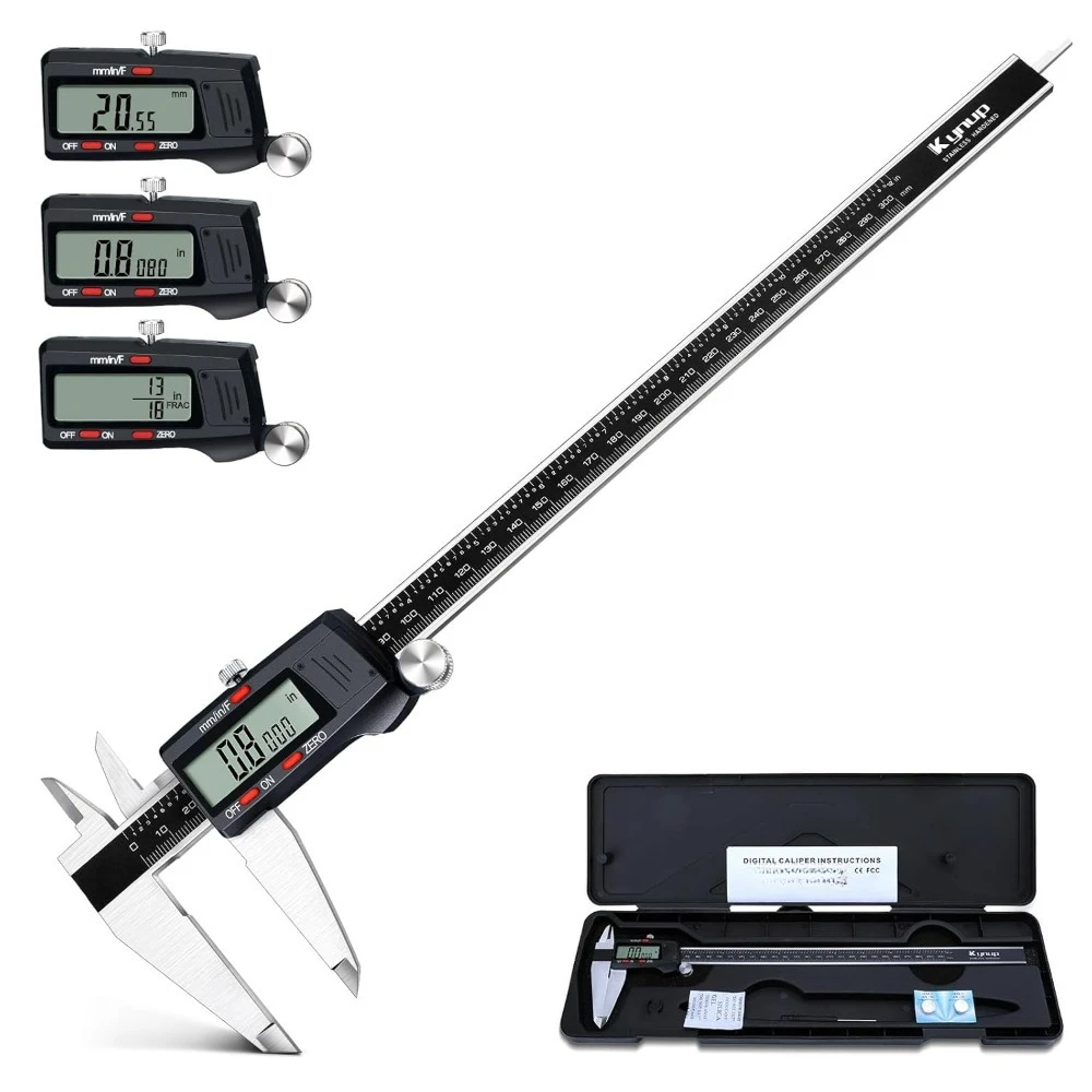 Digital Caliper 12 Inch Micrometer Tool Stainless Steel Vernier Caliper Large LCD Screen Auto Off Inch Metric Fraction