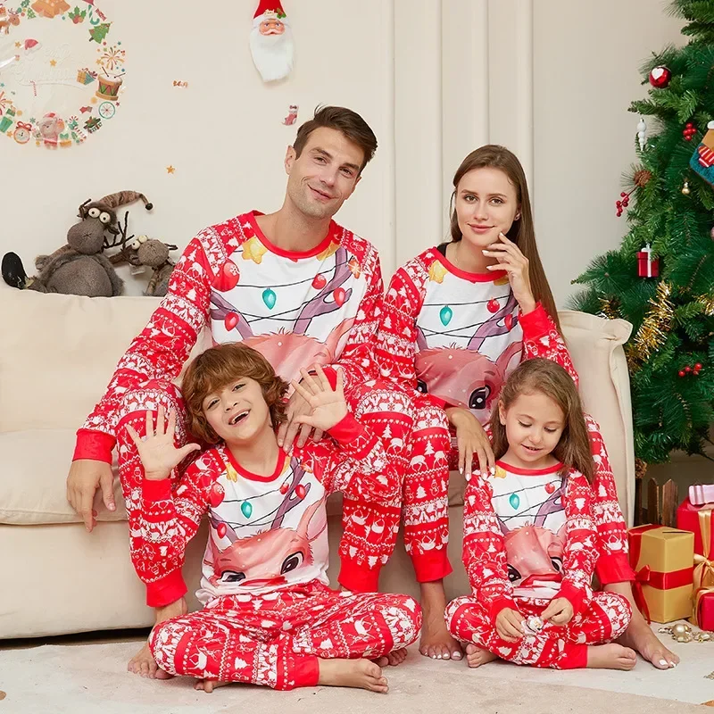 Xmas Pajamas Family Adult Kid Mother Daughter Father Son Matching Clothing Set New Year Cartoon Christmas Deer Baby Rompers