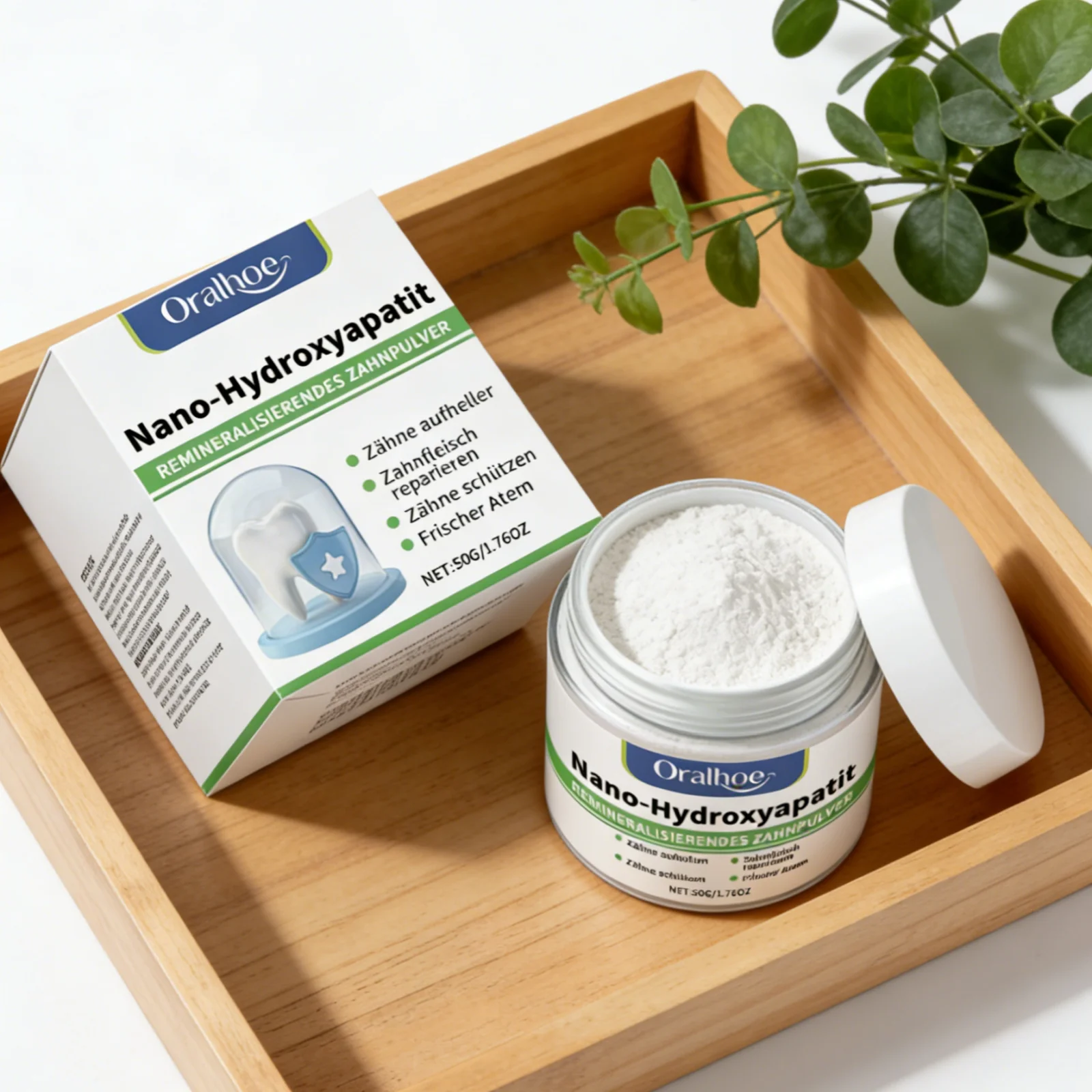 Oralhoe Nano Hydroxyapatite Teeth Whitening Gum Care Remineralizing Long Lasting Fresh Daily Use Mild Formula Tooth Powder 50g