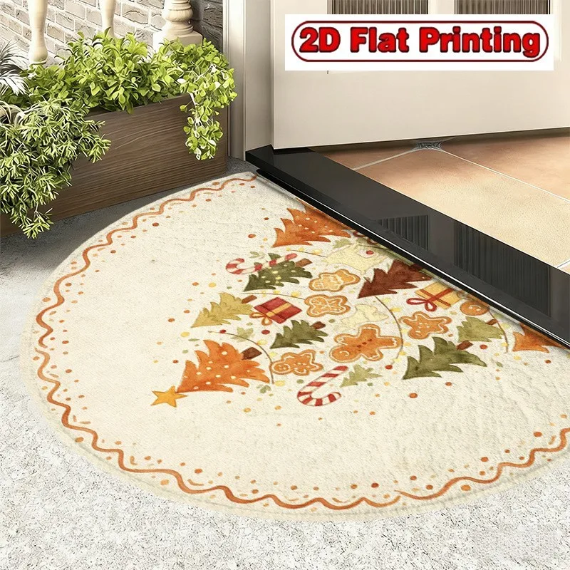 Vintage Christmas Half Round Doormat Xmas Tree Bauble Semicircle Carpet For Living Room Bedroom Front Door Welcome Floor Mat