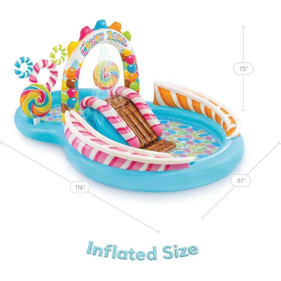 Piscina gonfiabile per bambini Candy Zone con spruzzatore d'acqua e scivolo per divertimento estivo all'aperto Il design del grande tappetino antispruzzo misura 116 x 75