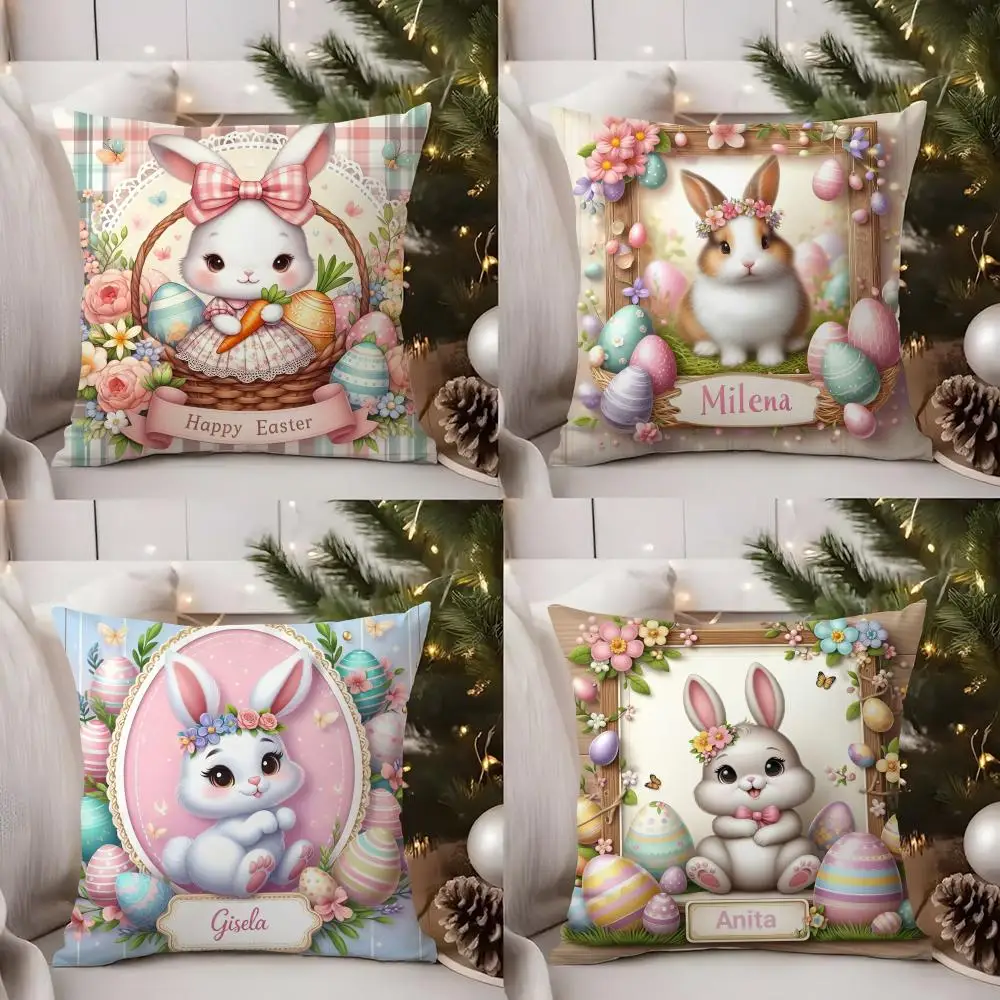 

Easter Cartoon Cute Rabbit Cushion Cover Short Plush Double-sided Print Square Throw Pillow Covers Sofa Home Cushion Decor