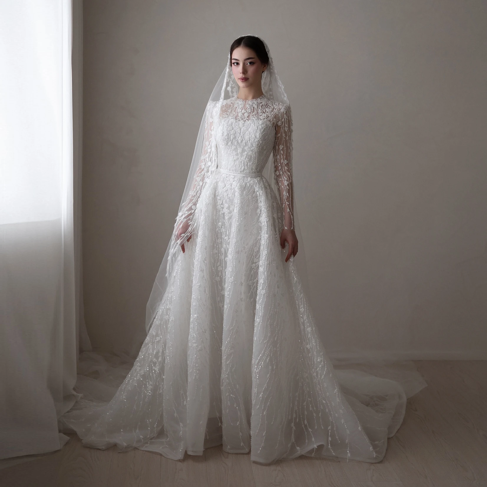 Sharon Said Luxury White Ball Gown Wedding Evening Dresses Long Sleeves Women Elegant Prom Party Bride Gowns SW525 Customized