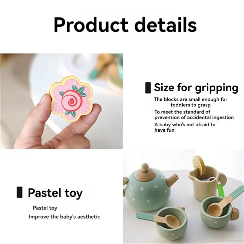 Wooden Children Play Home Early Education Simulation Afternoon Tea Dessert Cake Tea Set Selling Role Play Educational Toys