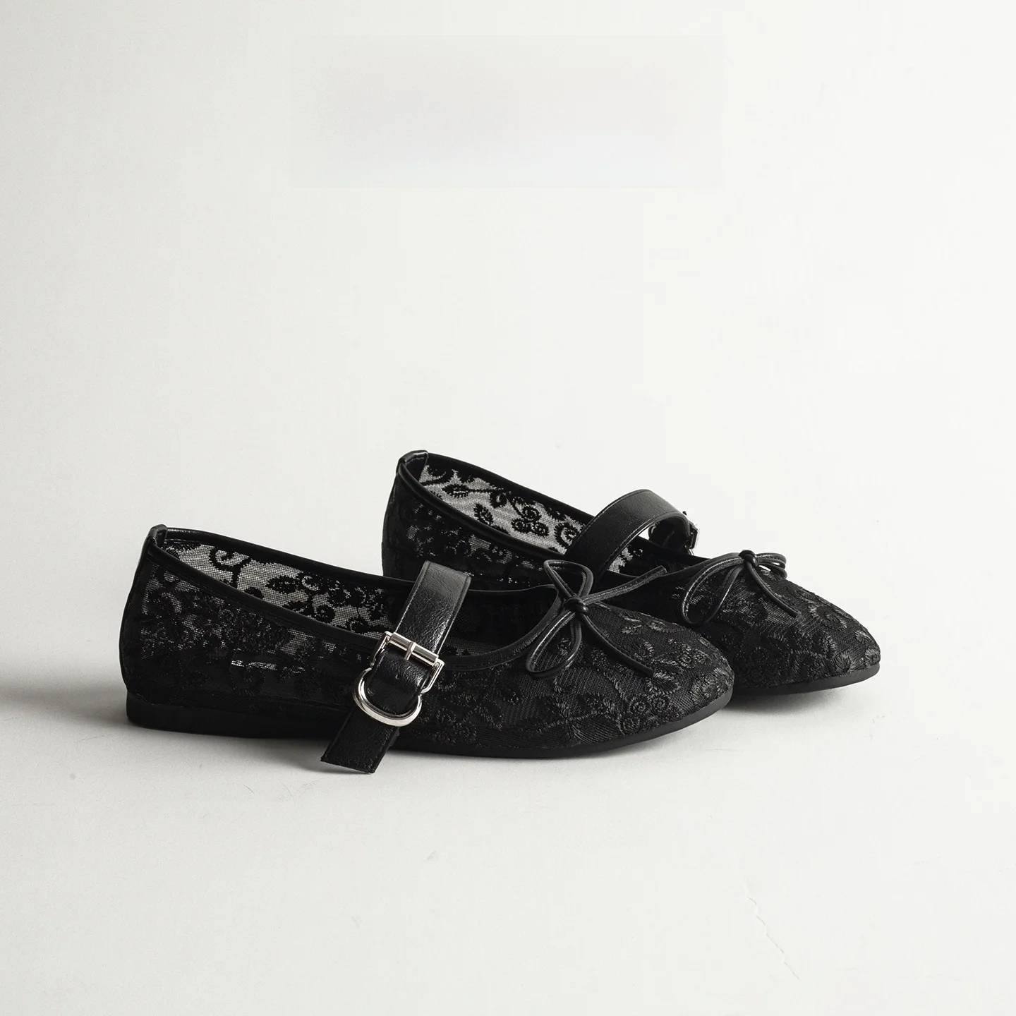 Elegant Mary Jane Flat Shoes Women's Versatile Mesh Breathable  Knot Slip-On Single Shoes Comfortable round Toe Rubb...