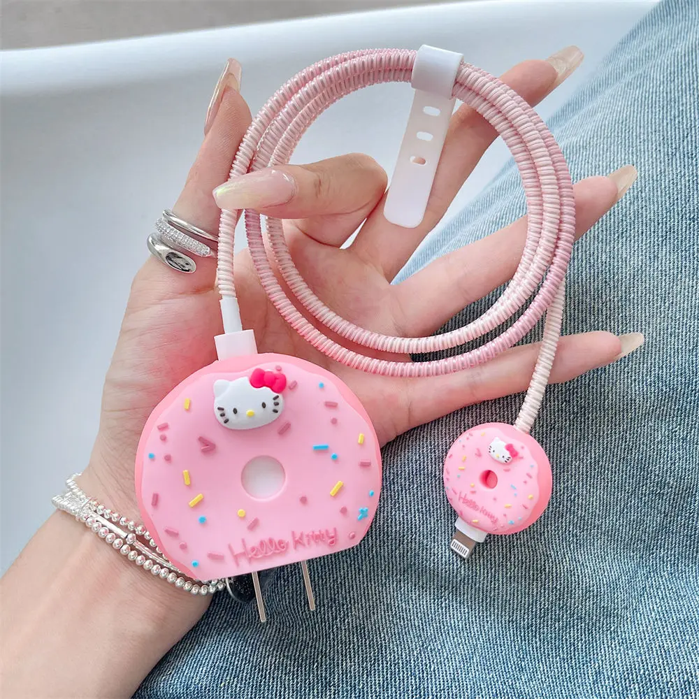 Hello Kitty Charger Cable Protector Case,3D Cartoon Silicone 18W 20W Fast Charger Cover USB Date Cable Wider For Iphone 15 Pro