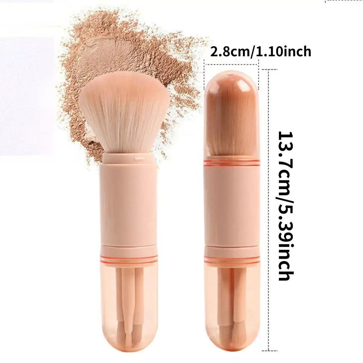 Portable Multi-Functional Retractable Powder Brush Set, Travel Makeup Brushes, Four-In-One Beauty Tool Kit for Flawless Application