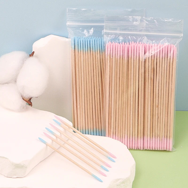 100pcs Pink Blue Cotton Swab Brow Repair Cleaning Cotton Stick Beauty Cosmetics Disposable Ear Lip Swabs Makeup Remover Tools