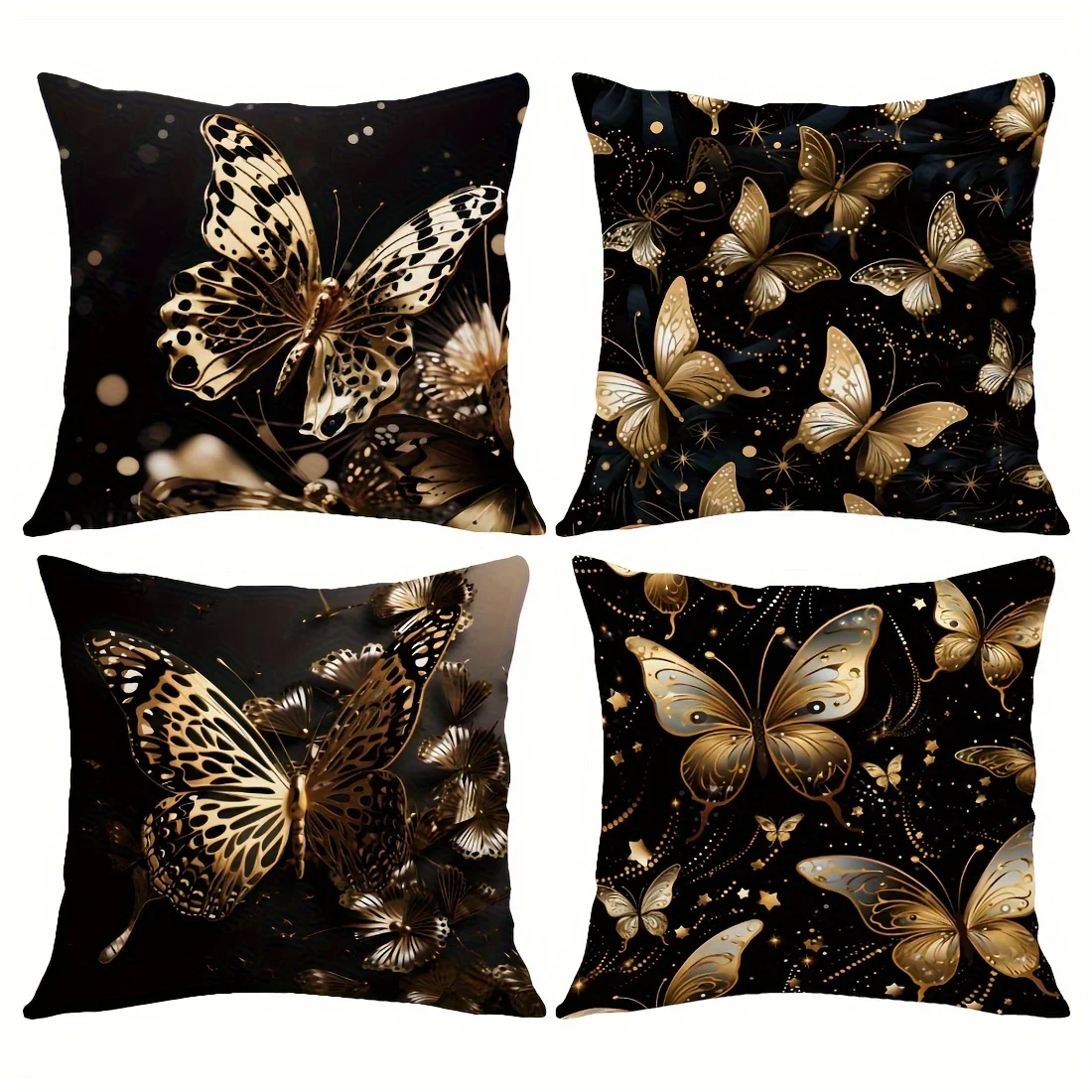 Golden Butterfly Peach Skin Pillowcase Set Comfortable for Living Room Bedroom Sofa Cushions 18x18 inch