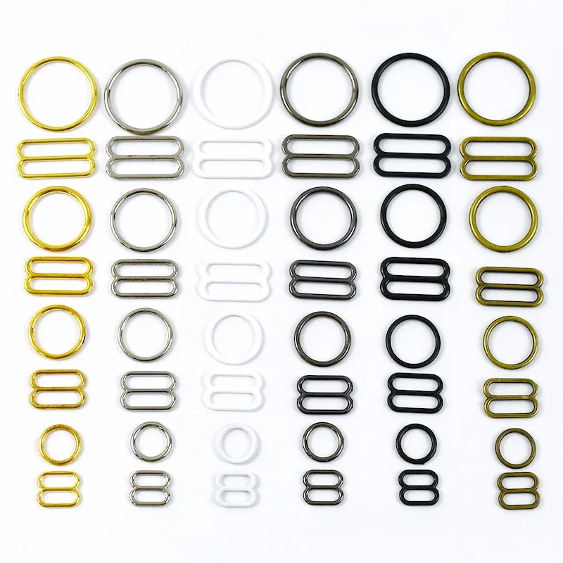50Sets 6-20mm Metal O Ring Buckles Underwear Bra Strap Tri-Glide Slider Clasp Adjust Button Buckle Garment Sewing Accessories