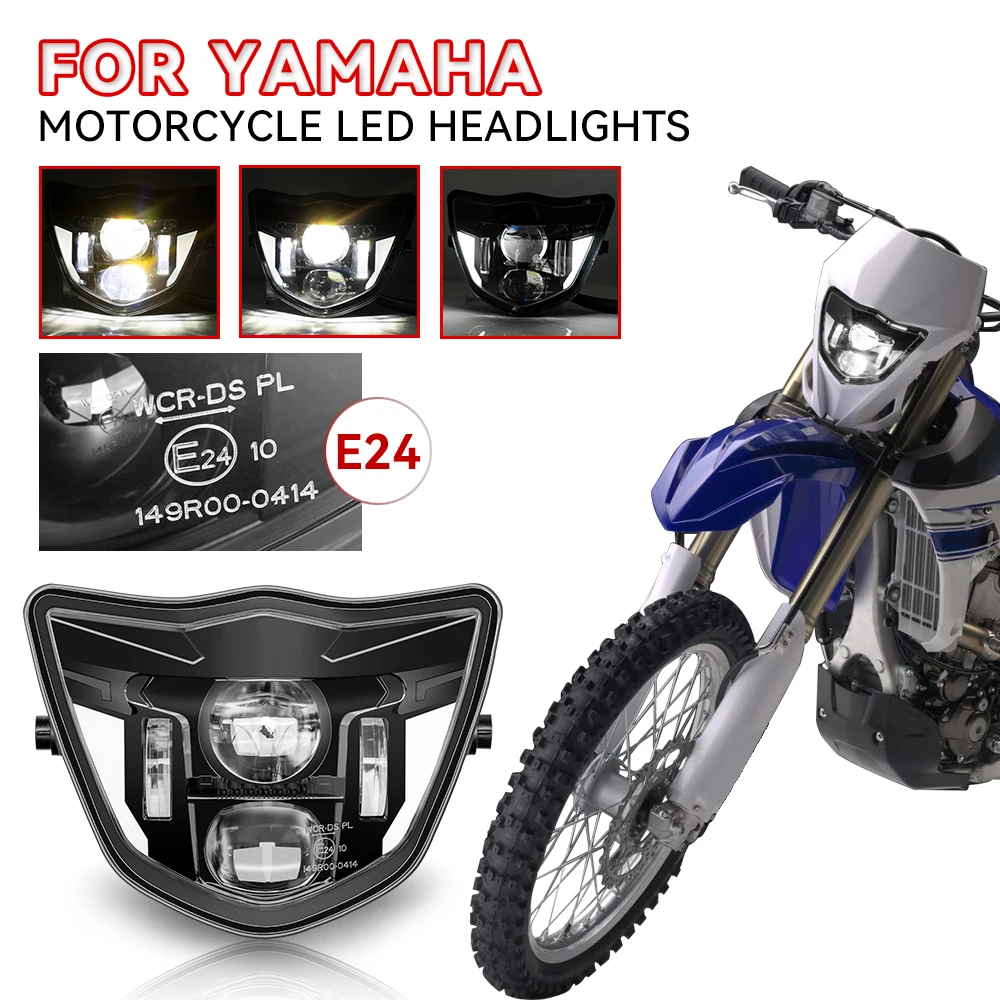 

LED Motorcycle Headlight Assembly E-MARK for Yamaha WR 250F/400F/426F/450F TTR110E XTZ 150 125 YZ 250F/X 65 85