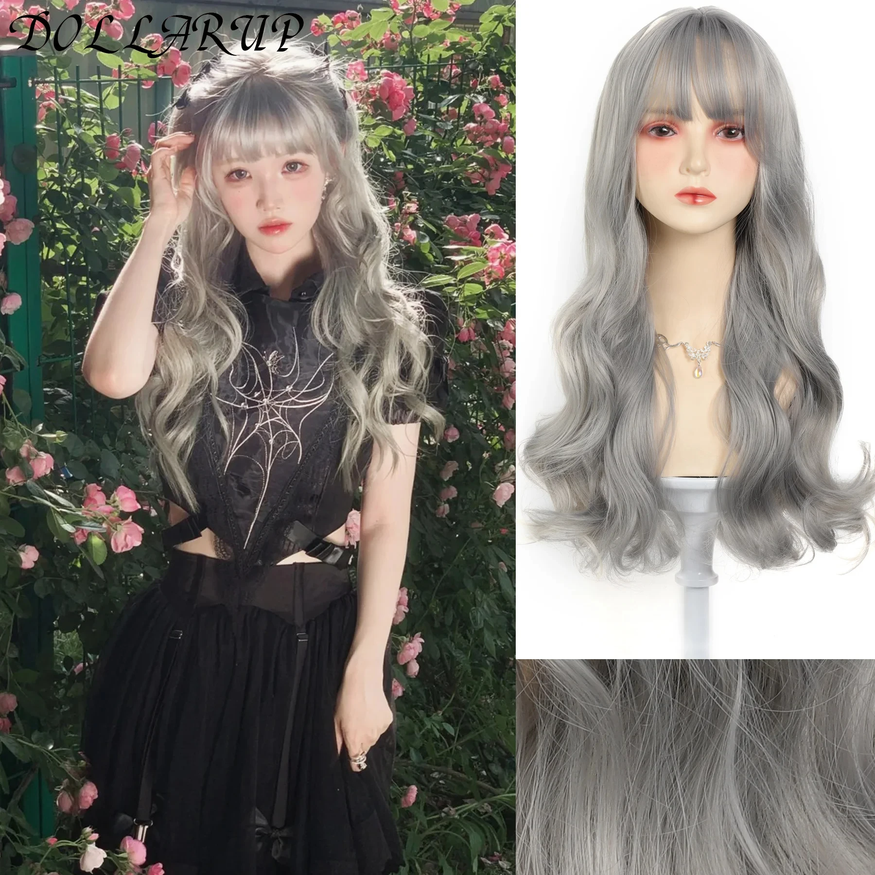 شعر مستعار JKL أسود ذهبي فاتح مجعد بوب مع غرة تموج الماء - شعر صناعي قصير للحفلات التنكرية والارتداء اليومي وتصفيف الأزياء #6