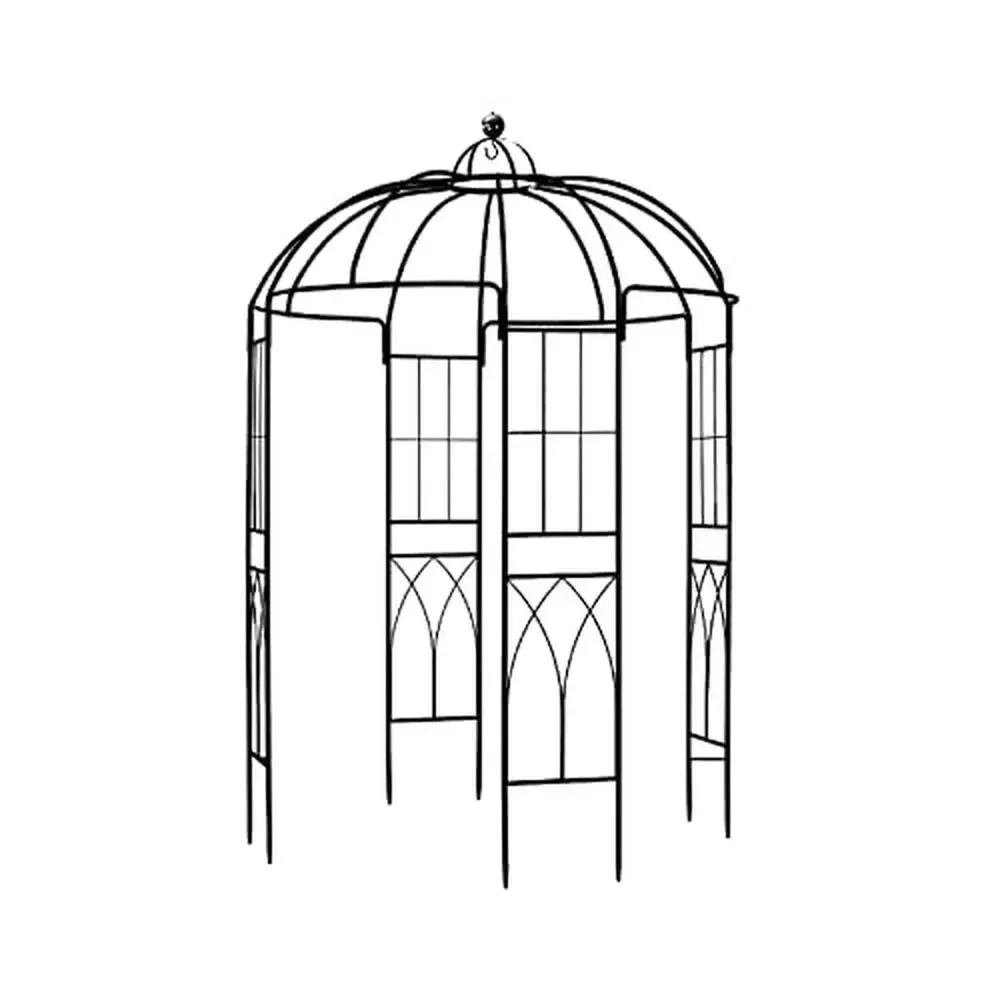 

Metal Pergola Pavilion Birdcage Shape Trellis Plants Support Outdoor Iron Arbors Gazebo 9'x6.8' High Wide Garden Enduring Iron