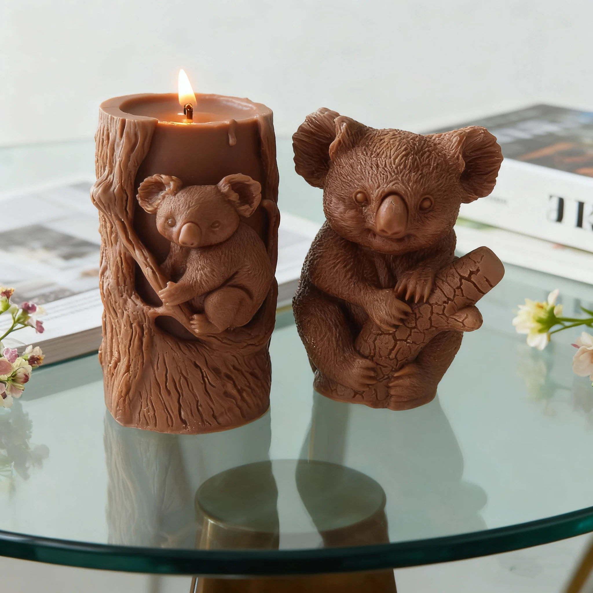 ثلاثية الأبعاد السنجاب تناول كوز الصنوبر كوالا على فرع الإغاثة عمود قالب شمع اسطوانة قالب من السيليكون لتقوم بها بنفسك الروائح الشمع الجص الراتنج #1