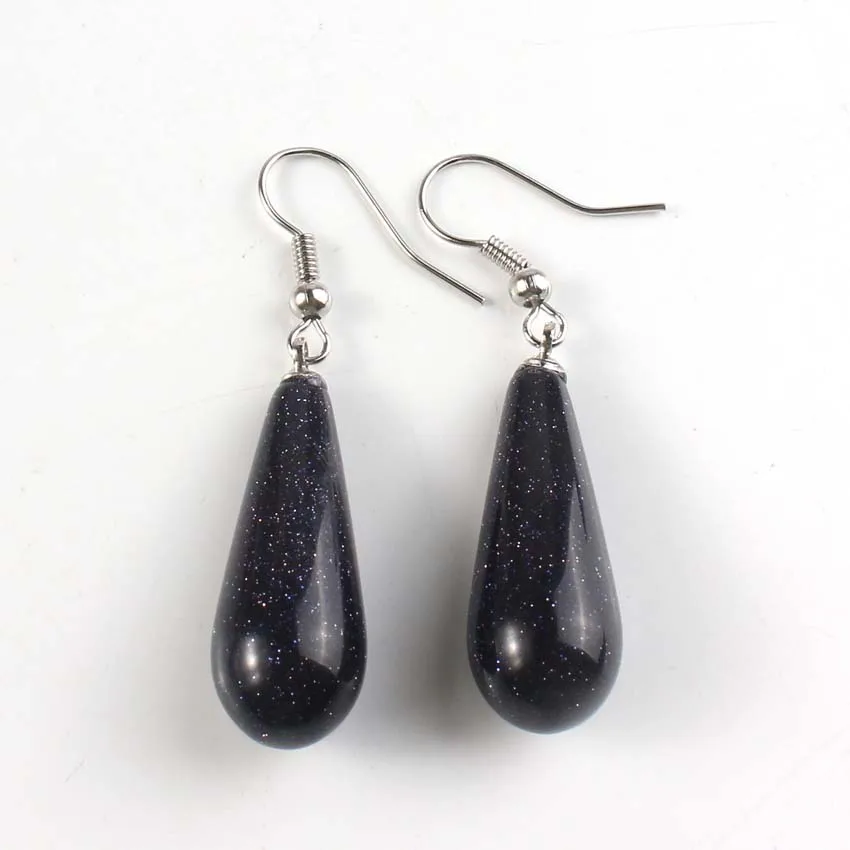 Natural Amethyst Rose Quartz Crystal Lapis Lazuli Round Water Drop Aventurine Black Onyx Dangle Hook Stone Women Earring Jewelry