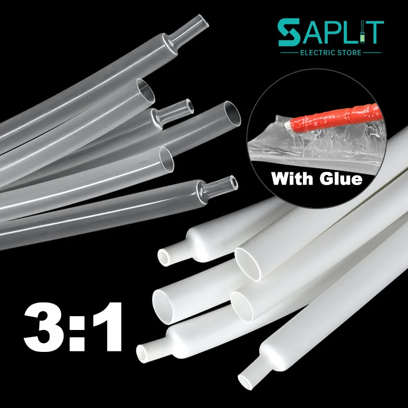 

Dia1.6mm ~ 39mm White Clear 3:1 With Glue Heat Shrink Tube Double Wall Tubing Polyolefin Insulation Wire Protective Cable Sleeve