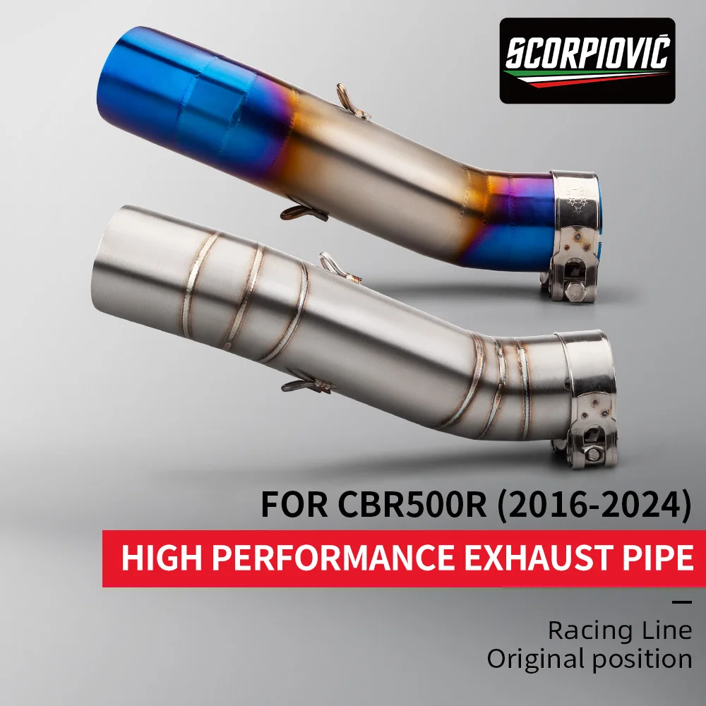 High Performance 370MM Tail Motorcycle Exhaust System Slip On Stainless Steel Middle Pipe For CBR500R CBR500X CBR500F 2016-2024