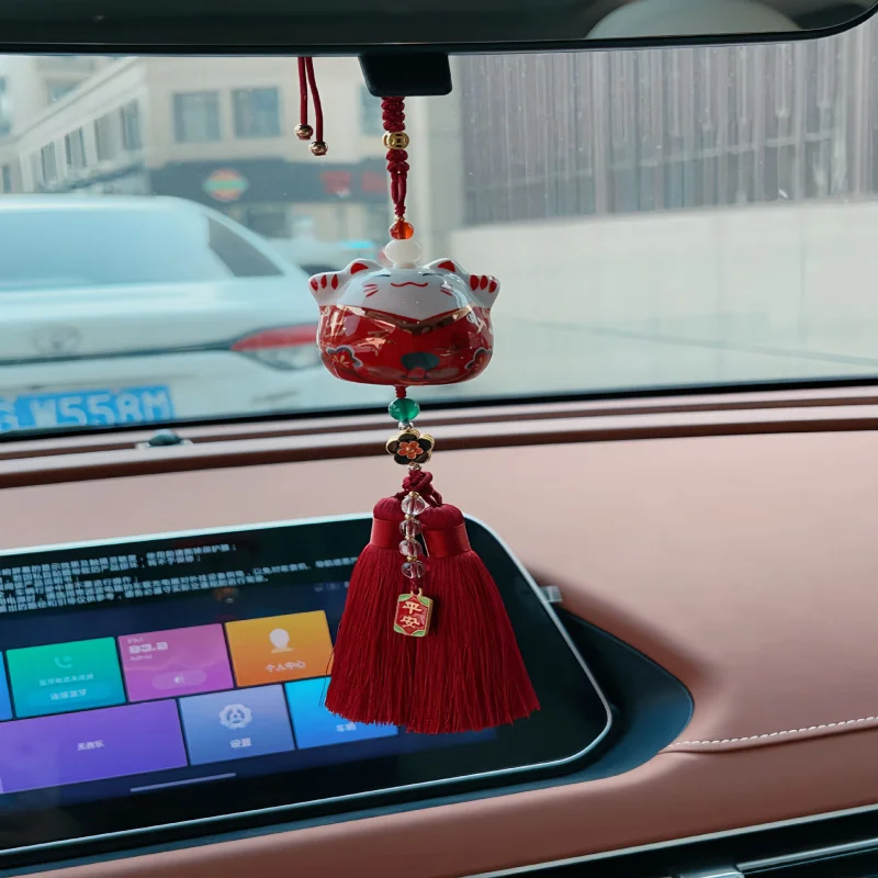 Mei Dun Automobile Hanging Ornament Lucky Cat Rearview Mirror Car Interior Hanging Accessories Ceramic Handmade Car A Safe Chamr