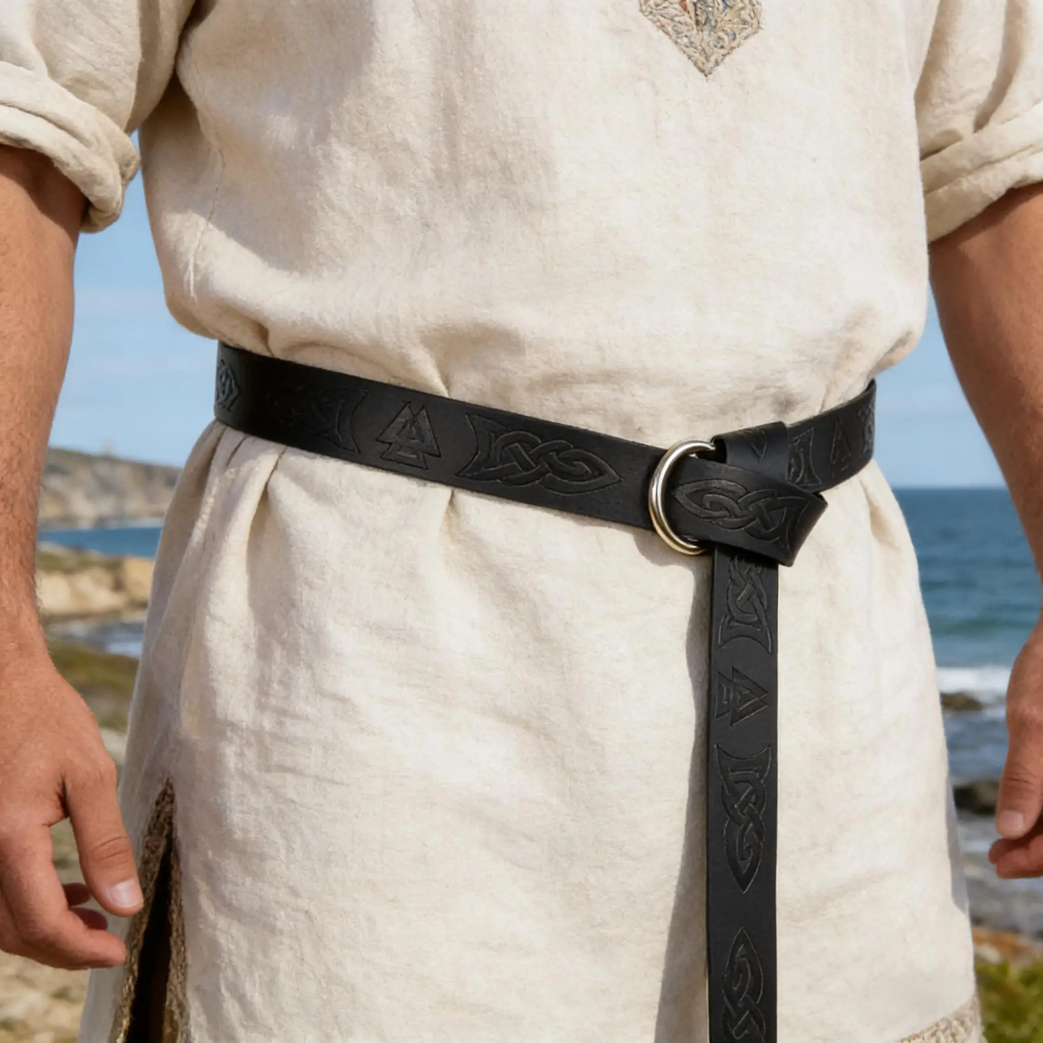 Medieval Embossed PU Leather O Ring Belt, Retro Renaissance Knight Belt
