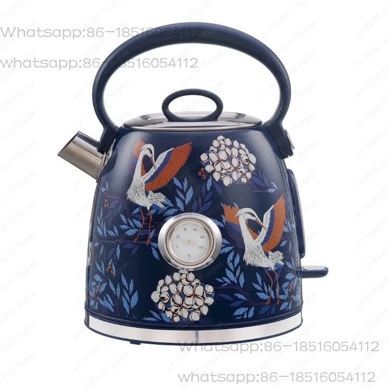 

1.7-liter Large Capacity 304 Stainless Steel Retro Crane Printed Electric Kettle (blue Light Boiling Version)